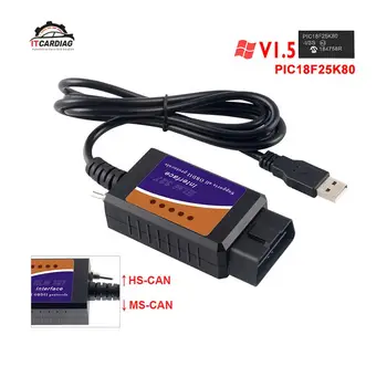 ELM327 USB V1.5 modifikuotas Ford Forscan ELMconfig paslėptas funkcija CH340+pic18f25K80 chip SS GALI/MS GALI OBDII/obd2 Auto Scanner