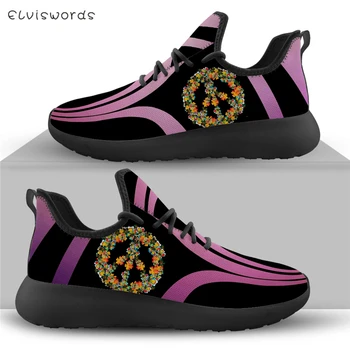 ELVISWORDS Karšto Pardavimo Moterų Megzti Bateliai Taikos Gėlių Modelio Kvėpuojantis Akių Butai Šviesos Lace-up Sneakers Paauglių Mergaičių Zapatos