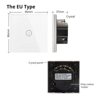 ES/UK standartas 1Gang WiFi sienos touch jungiklis Nuotolinio wirless šviesos jungiklis tuya smart gyvenimo app kontrolės sienos jungiklis, dirbti su 