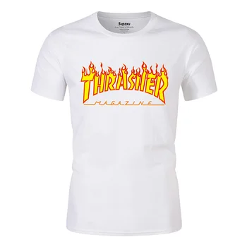 Europos ir Amerikos mados prekės ženklo naujų liepsna laišką atspausdintas T-shirt vasaros atsitiktinis O-kaklo trumparankoviai viršuje vyrų mados T-shirt