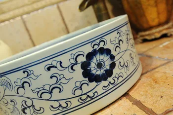 Europos stiliaus kinijos praustuvas Jingdezhen Meno Skaitiklis Viršuje, keramikos, baseino, praustuvo apdaila, keraminės kriauklės, vonios kambarys kriauklė-mėlyna