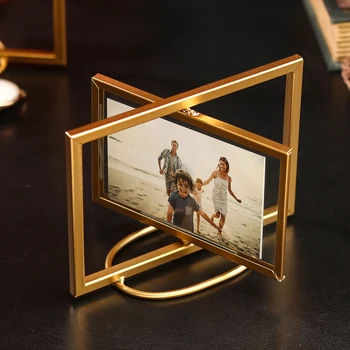 Europos Šiuolaikinės Paprastas Stalo Aukso Juodos Spalvos 4x6, 6x8 cm Kojis Sūpynės, Sulankstomas x3 Geležies Foto Rėmelis Su Stiklo Veidai
