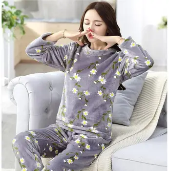 Fdfklak Didelio dydžio pižama moterims, šiltas flanelė moterų pižamos nustatyti mielas animacinių filmų naktiniai drabužiai drabužių rudens-žiemos namuose kostiumas