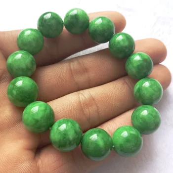 Fine Jewelry Smaragdas kaip 14mm Apvalių Rutuliukų Jade Žavesio Apyrankės Pasisekė Amuletas Moterų, Vyrų Draugystę Bangle