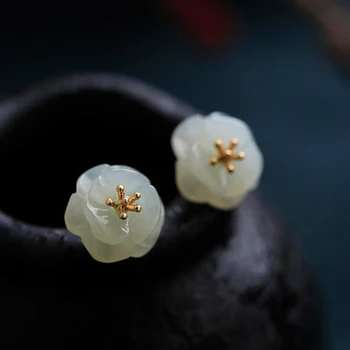 Gamtos Hotan Baiyushan Camellia Auskarai Kinijos retro stiliaus dizainerio originalas amatų mažas išskirtinį pasakų priedai