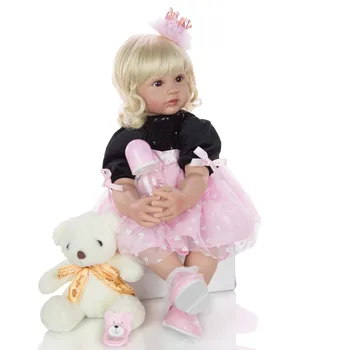 Garbanotas plaukų 60CM didelis bebe atgimsta vaikiška mergaitė lėlė juoda suknelė įdaryti kūno minkšto silikono kūdikis reborn tikroviškos lėlės, žaislai, dovanos