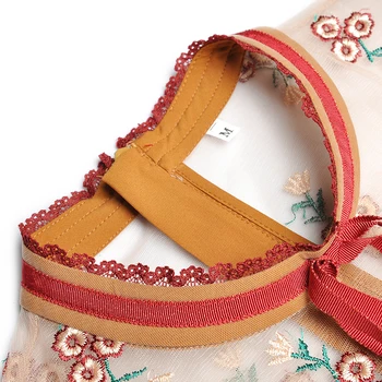 Gedivoen Vasaros Lankas Apykaklės Šalis Suknelė Moterų Tinklinio Gėlių Siuvinėjimas Linijos Suknelė Dizaineris Vintage 