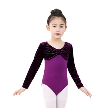 Gimnastika kostiumai šokio praktika drabužiai mergaitėms lotynų tautinių šokių tyrimo drabužius ilgomis rankovėmis medvilnės aukso aksomo vaikams 1