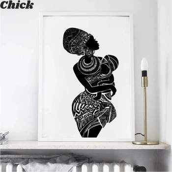 Graži Afrikos Moteris Su Kūdikiu Miegamojo Sienos Meno Tapybos Drobės Juoda Ir Balta Siena Nuotrauką Plakatas Modernios Spausdinimo Namų Dekoro