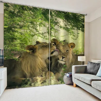 Graži Nuotrauka Mados Individualų 3D Užuolaidos Užsakymą žalia miško liūtas užuolaidas, Portjeras Cortinas