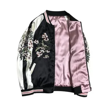 Gėlių siuvinėjimas rožinė mados ilgomis rankovėmis vyrų striukė pavasario rudens streetwear tranšėjos hip-hop atsitiktinis homme kailis