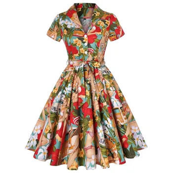 Gėlių Spausdinti Plius Dydis Moterų Vintage Suknelė Retro Vintage Pin UP Vestidos Atsitiktinis Šaliai, Skraistės, Rockabilly 60s Sūpynės Suknelės SD0002