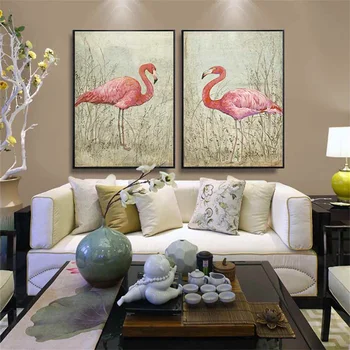 HAOCHU Pink Flamingo Drobė, Tapyba Už Kambarį Namų Dekoro Tapybos Vizija Spausdinti Plakato Paprasta Šiaurės šalių Sienos Nuotrauka