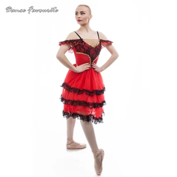 Ispanų baleto mdc raudonas kostiumas ballerina girl dance tutu moterys etapo rezultatus baleto ilgai tutu