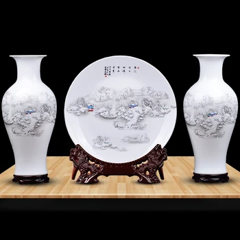 Jingdezhen keramikos Trijų dalių Vaza Gėlių Kinijos Portretai Gyvenimo Kambario Baldai porceliano gėlių vaza namų vaza sniegas