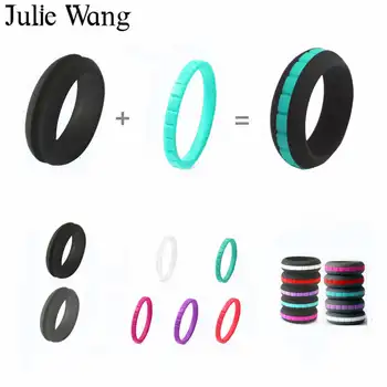 Julie Wang 1 Komplektas 8mm Paprasta Silikono Kratinys Žiedai Nustatymas Spalvinga Dėvėti Mados 