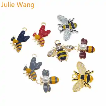 Julie Wang 8PCS Lydinio Maišyti Stilių Emalio Kamanių, Bičių Medus, Bičių Žavesio Karoliai Pakabukas Išvadas PASIDARYK pats Papuošalai Priėmimo Priedų