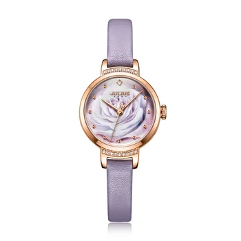 Julius laikrodis frauen Uhr Rose Gold Režimas Kleid Uhr 3D Druck Marbe & Blume Zifferblatt Schlank Lederband Uhr montre JA-1097