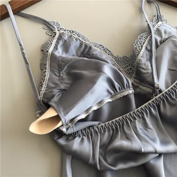 Juoda Miego Lounge Pajama Rinkinys Sexy Satin Sleepwear Moterys Vasarą Pyjama Femme, Mados Kietas Pižama Moterims, kurių Krūtinės Mygtukai 938