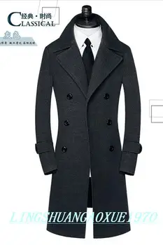 Juoda pilka chaki atsitiktinis ilgomis rankovėmis vilnos kailis vyrų 2020 striukės ir paltai mens vilnos paltai suknelę žiemos trumpas tranšėjos striukė