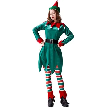 Kalėdų Elf Kostiumas Moterims 4pcs Skrybėlę Viršuje su Diržo 