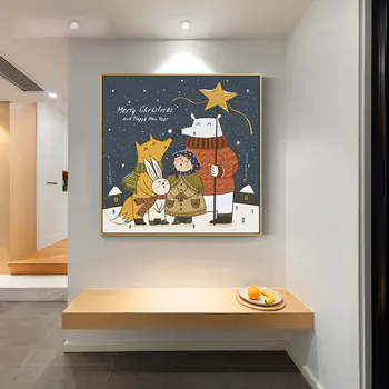 Kalėdų Sienos Meno Plakatas Animacinių filmų Kalėdų Senelis Drobės Tapybos Šiaurės Apdailos Nuotraukas Kambarį Naujųjų Metų Namų Dekoro