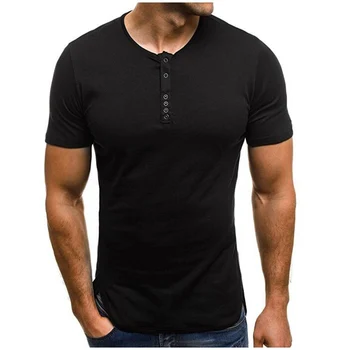 KARŠTO 2020 metų Vasaros Atsitiktinis Mygtuką dizainą Sveikatingumo kultūrizmo streetwear trumpomis rankovėmis T-shirt Vyrai camisetas hombre