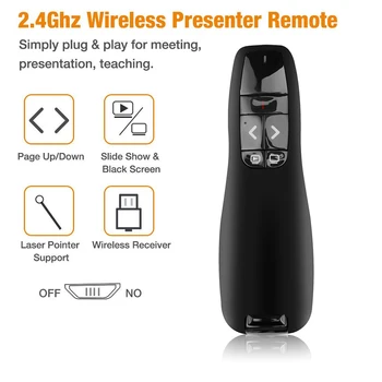 Kebidumei R400 USB Wireless Presenter Raudona Lazerinė Rodyklė 2.4 Ghz PPT Remote Control 