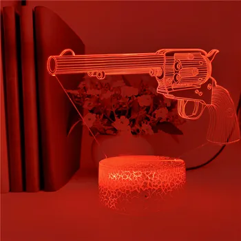 Kietas Ginklas Revolveris LED Nakties Šviesos Stalo Lempos 7 Spalva Keičiasi Vaikų Žaislai Dekoro Kalėdų Dovanos 3d Led Šviesos App Kontrolės