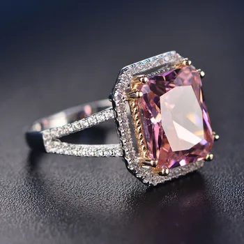 Kietasis 925 Sidabro Žiedai 10x12mm Rožinė Spinel Diamond Fine Jewelry Nuotakos Vestuvių, Sužadėtuvių Papuošalai, Žiedai, Moterų Didmeninės