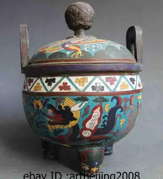 Kinijos Budizmo vario ir Bronzos Cloisonne Emalio Dragon Censer smilkalų degiklis