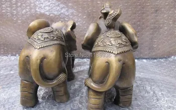 Kinijos Liaudies, klasikinės Bronzos, Vario Pasisekė pinigų Laimingas dramblys Statula pora