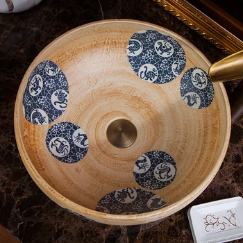 Kinijos Meno Rankų darbo Art praustuvas Keramikos Skaitiklis Viršuje praustuvas Vonios Kriauklės šiuolaikinės keramikos praustuvas rudos spalvos