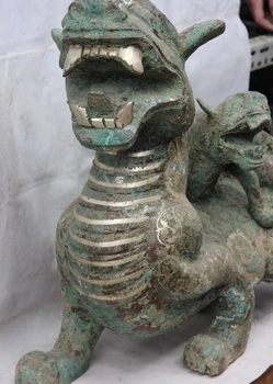 Kinų Bronzos, Sidabro-Paauksuota Kazkoks Šuo Liūtas Drąsių karių Pixiu kylin Vienaragis Statula