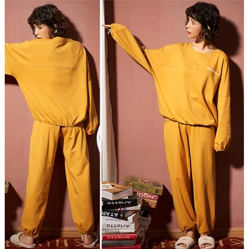 KISBINI Moterų Homewear Rudenį Pižama ilgomis Rankovėmis Nustatyti Medvilnės Prarasti Priežastinis Sleepwear Moterų Didelės moteriškos Pižamos Komplektas