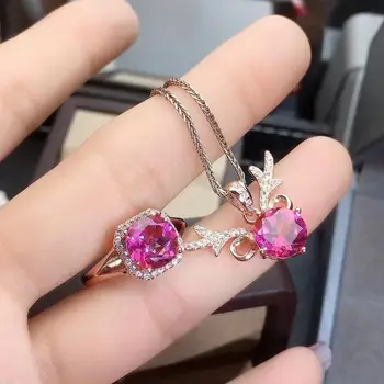 KJJEAXCMY fine jewelry natūralus rožinis topazas 925 sterlingas sidabro moterų pakabukas karoliai grandinės žiedas nustatyti paramos bandymo kilnus