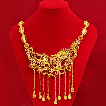 Klasikinio 24k Geltonojo Aukso Derliaus Nuotaka Karoliai Moterų Stiliaus Kinijos Drakonas 