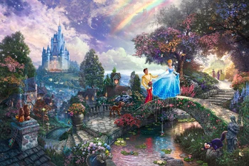 Klasikinio Thomas animacinių filmų princas, princesė pilis vaivorykštė dekoracijos drobė spausdina aliejaus tapybai atspausdinta ant drobės apdailos nuotrauką
