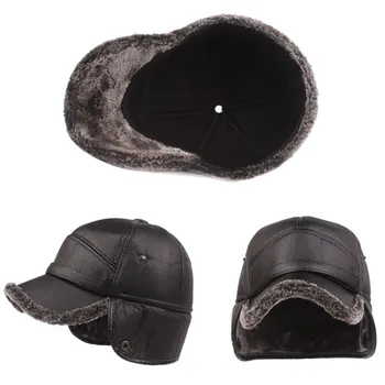 Klasikinis Šiltas Vyrų Skrybėlę Naujas Mados Ausų Apsaugos Kepurės Vidutinio Amžiaus Vyras, Oda Plius Pliušinis Skrybėlę Atsitiktinis Lauke Medžioklės Beisbolo Kepuraitę