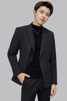 Korėjos Stiliaus Vyrų Kostiumai Atsitiktinis Palaidų Mados Slim ilgomis Rankovėmis Verslo Biuro Aukštos Kokybės Švarkas Femme Vyrų Drabužiai DB60XF