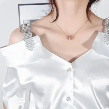 Kpop Cirkonis nerūdijančio plieno Pasukti Pakabukas karoliai moterų mados rose gold jewelry priedai collares de moda 2020 m.