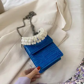 Krokodilo modelis Pearl Nešti maišą 2020 Naujas Aukštos kokybės PU Oda Moterų Dizaineris Rankinės Mažas Grandinės Petį Krepšys