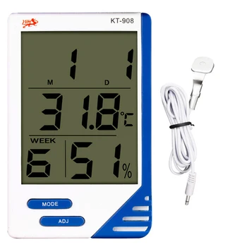 KT908 Didelis LCD Skaitmeninis Apšvietimas Termometras su Drėgmėmačiu Stalo Laikrodis Elektroninis Skaitmeninis Temperatūros, oro Drėgmės Matuoklis