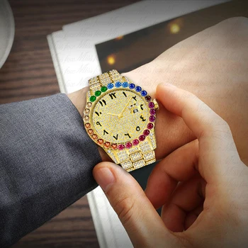 Kvarciniai Laikrodžių Vyrams MISSFOX Aukso Coloful Diamond Top Brand Prabanga Vandeniui Laikrodžiai Vyrų Dienos, Vyrų Laikrodžiai Relogio Masculino
