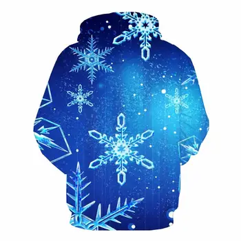 KYKU 3d Hoodies Kalėdų Megztiniai vyrams Snaigės 3d Atspausdintas Mėlynos spalvos su Gobtuvu Atsitiktinis Mens Drabužių Streetwear Žiemos Naujų Seksualių