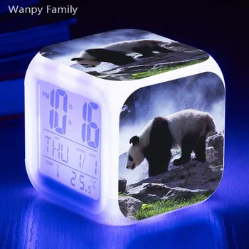 Labai Mielas Panda LED Laikrodis-Žadintuvas 7 Spalva Žėrintis Elektroninis Laikrodis Vaikams Gimtadienio Dovana Studentų Naktiniai Darbalaukio Skaitmeninis Laikrodis-Žadintuvas