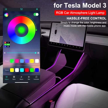 LED Šviesos Juostelės Mutis-spalva, Garso-įjungta RGB Automobilių Atmosfera Šviesos Lempa Tesla Model 3 Aplinkos Lempos Automobilių Interjero Apdaila