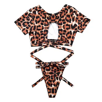 Leopard bikini Moterims trumpomis Rankovėmis Aukštos Sumažinti Ponios Push Up Bikini maudymosi kostiumėlį, maudymosi Kostiumėliai, Paplūdimio maudymosi kostiumą maillot de bain femme