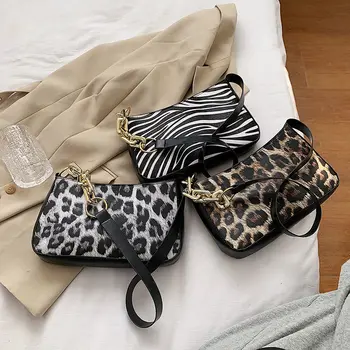 Leopardas Spausdinti Moterų Mažųjų Pečių Krepšiai, Derliaus Zebra Modelis Ponios Batono, Piniginės Rankinės PU Odos Moteriška Nešti Pažasties Krepšys