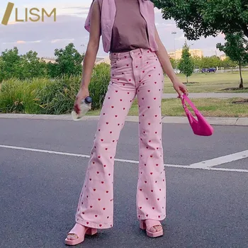 LISM Derliaus Vasarą Aukšto Juosmens Draugų Kelnes Širdies Spausdinimo Moterų Visas Ilgis Streetwear Krovinių Kelnės Moterims Y2k Kelnės